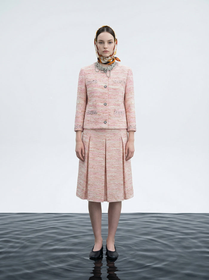 Baby Pink Weave Tweed Jacket