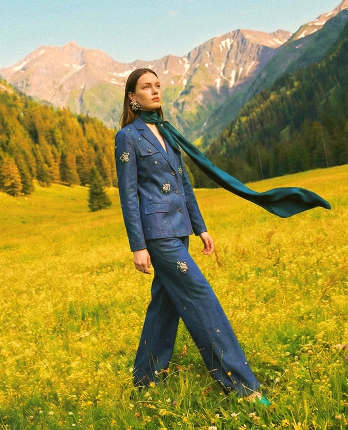 Indigo Bloom Embroidered Denim Blazer