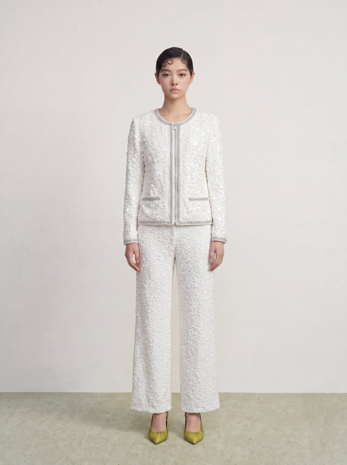 Ivory Structure Wide‑Leg Pants