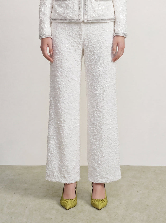 Ivory Structure Wide‑Leg Pants