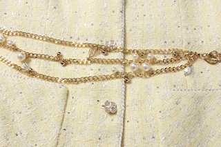 Golden Tweed Coat with Pearl Chain Belt