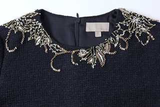 Lueur Embellished Neckline Tweed Dress
