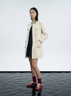 Crème Tresse Gold Button Coat