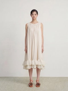 Crème Cascade Ruffle Dress