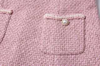Pink Tweed Dress with Fringe Trim