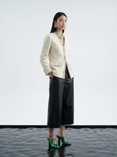 Noir Lustré Straight-Leg Pants