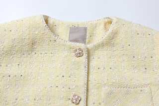 Golden Tweed Coat with Pearl Chain Belt