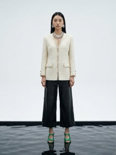 Noir Lustré Straight-Leg Pants