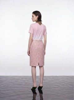 Fleur-Trim Tweed Skirt