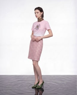 Fleur-Trim Tweed Skirt