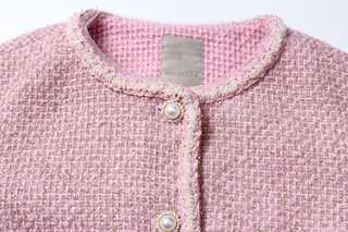 Pink Tweed Jacket with Pearl Buttons