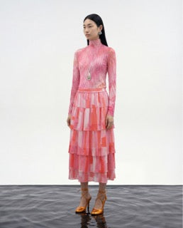 Fuchsia Flux Tiered Skirt
