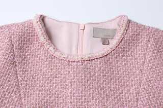 Pink Tweed Dress with Fringe Trim