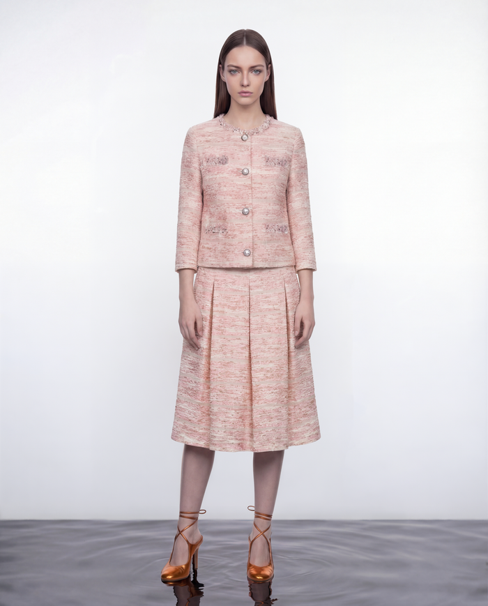 Baby Pink Weave Tweed Jacket
