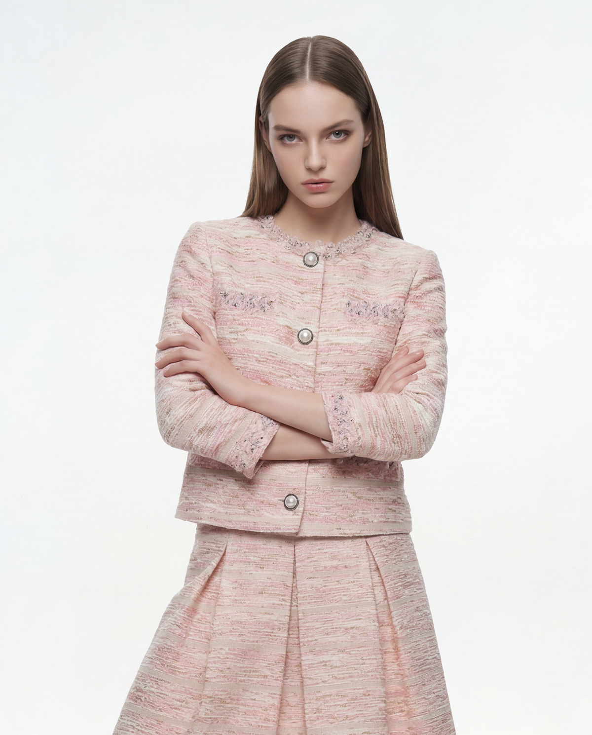 Baby Pink Weave Tweed Jacket