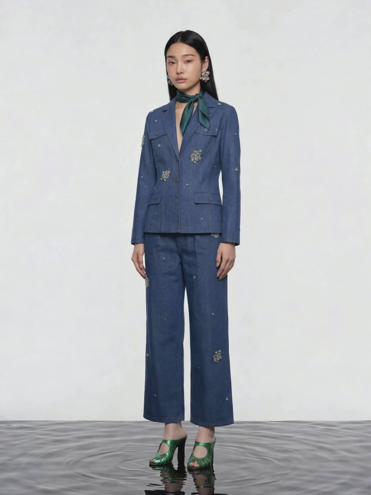 Indigo Bloom Wide-Leg Denim Pants