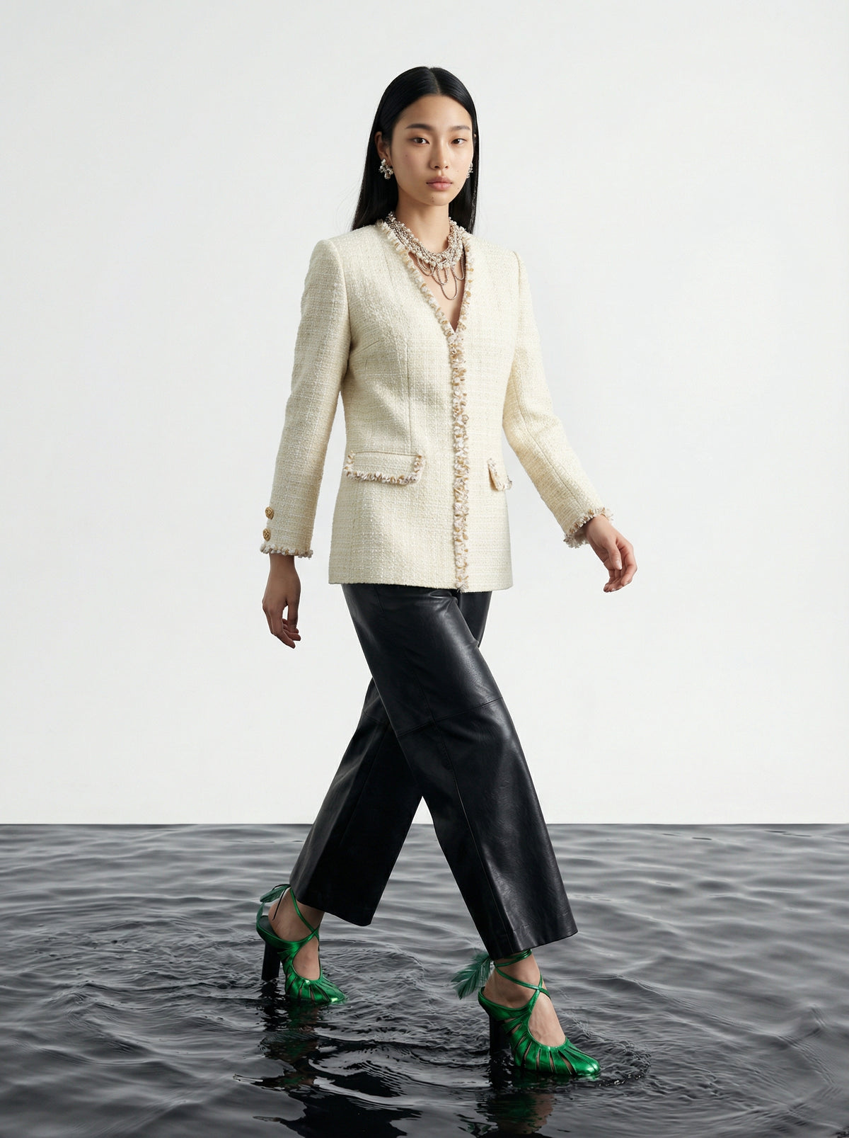 Pantalon Tailleur Large Noir en Cuir