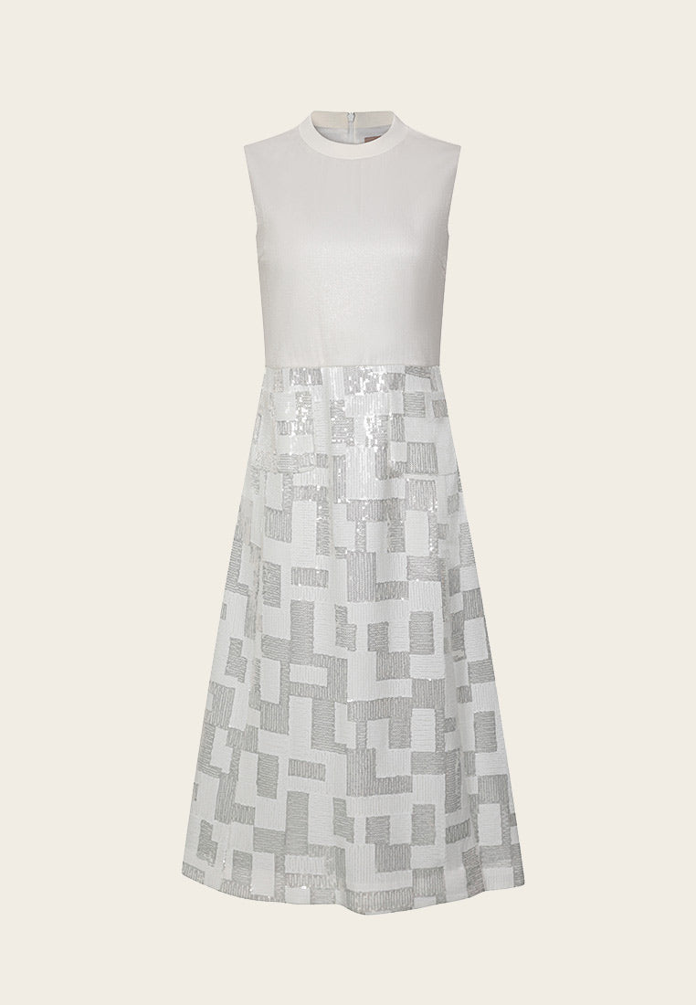 Sequin-detailing Sleeveless Pixel Pattern Dress - MOISELLE