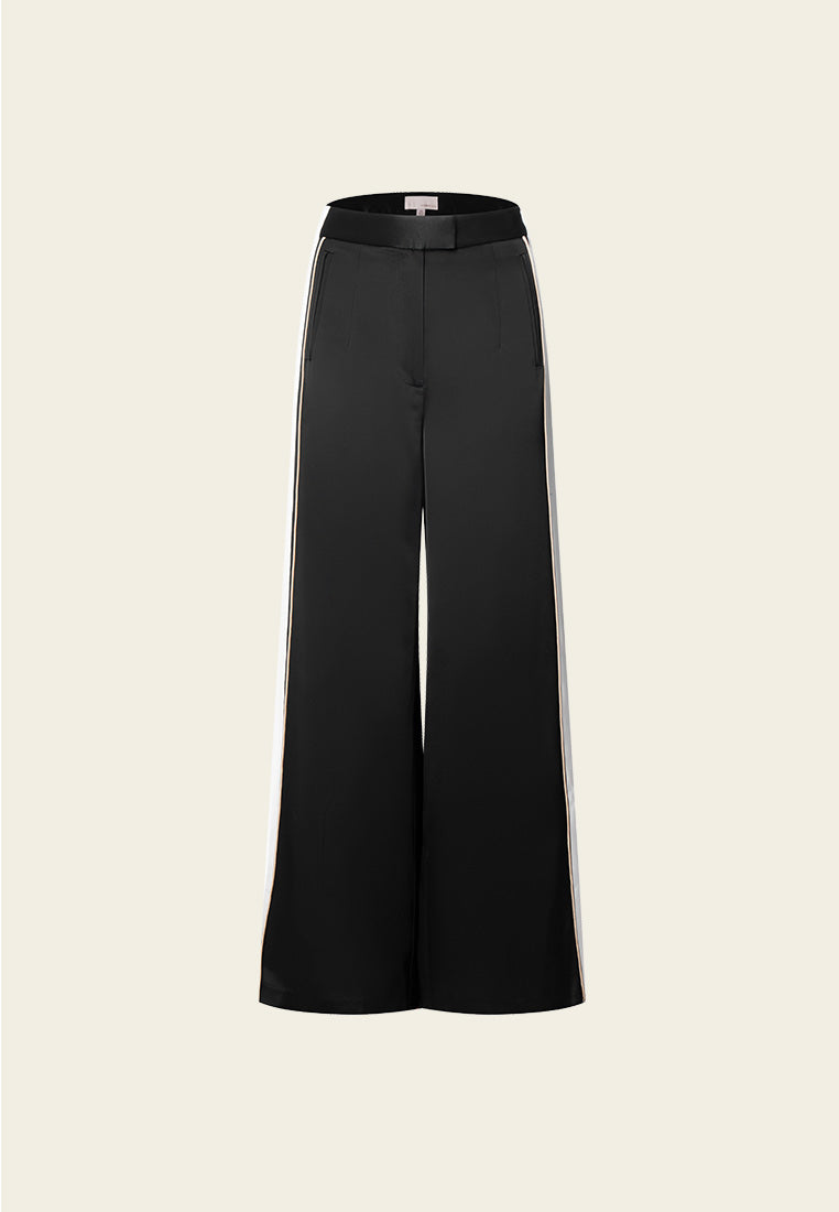 Black Golden-detailing Wide-Leg Trousers - MOISELLE