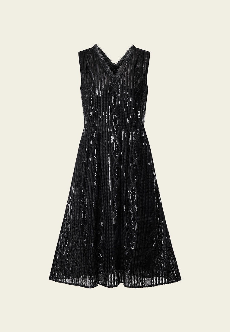 Black Sequin V-neck Sleeveless Cocktail Dress – MOISELLE