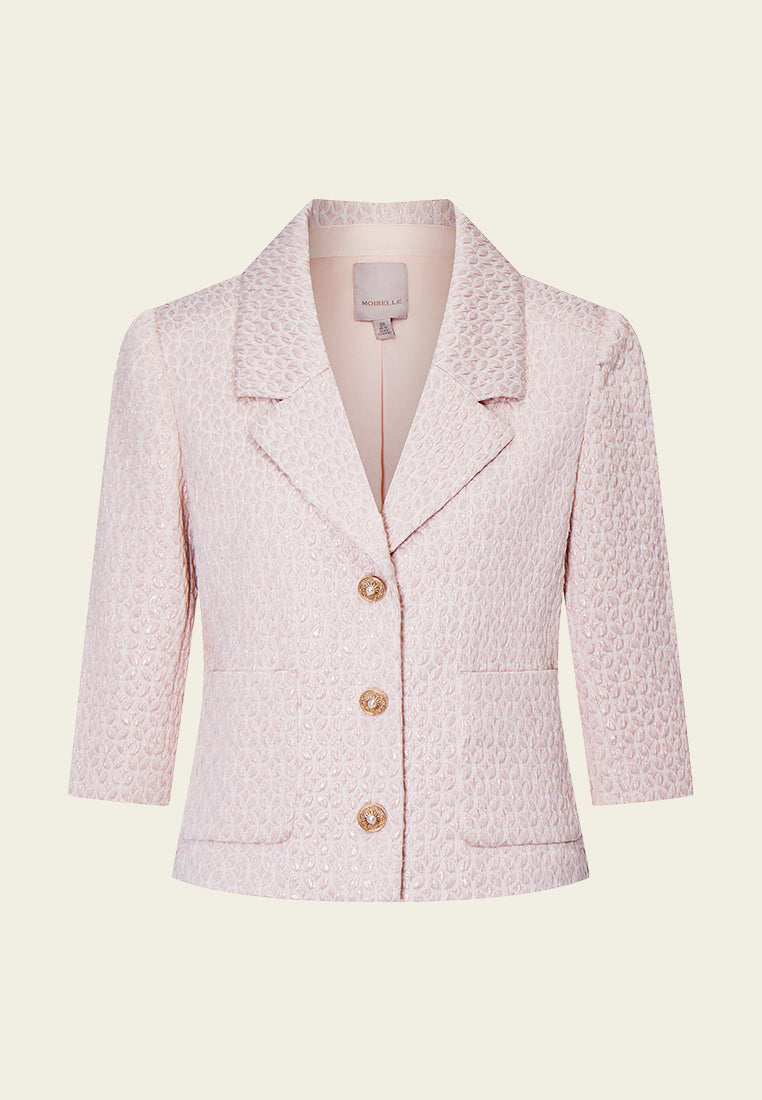 Pink Lapel Jacquard Cropped Jacket