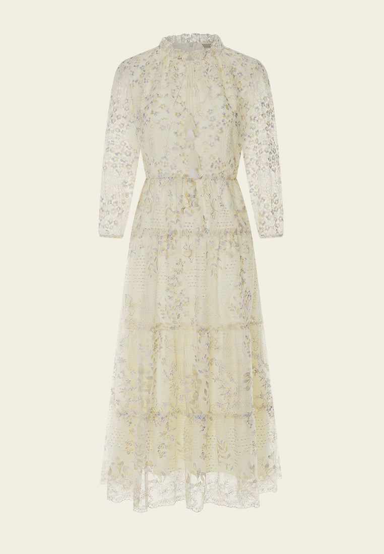 MOISELLE Beige Embroidered Lacy Maxi Dress MOISELLE Beige Embroidered Lacy Maxi Dress