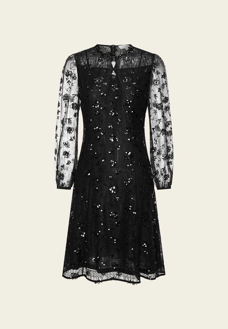 Lace Sequin Embellished Party Dress - MOISELLE