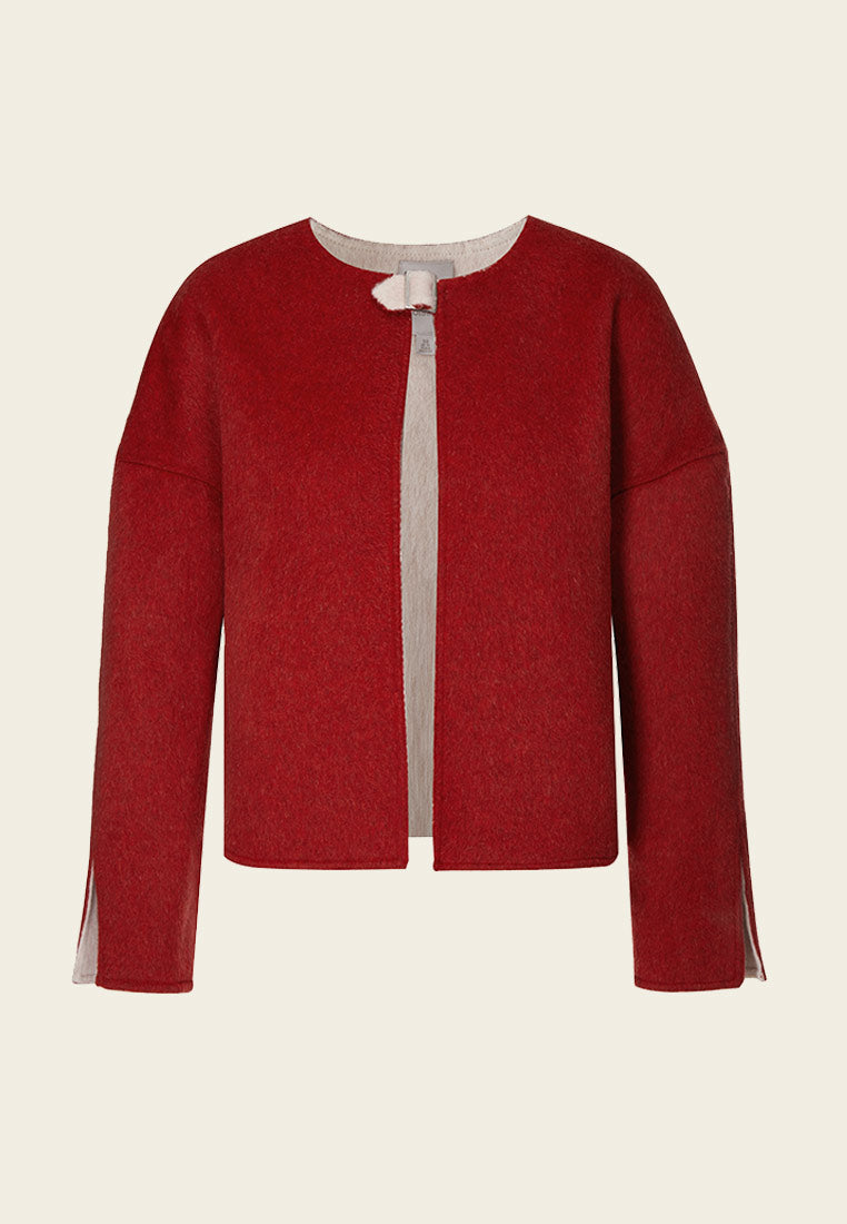 Red Front Slit Wool Jacket - MOISELLE