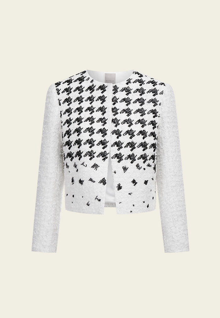 Houndstooth-detail White Tweed Jacket - MOISELLE