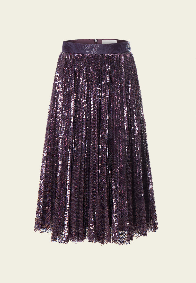 Purple Sequin Midi Skirt