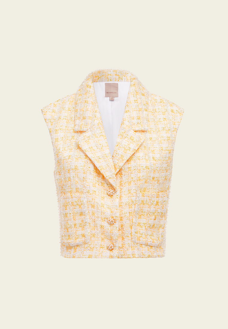Yellow Plaid Tweed Lapel Vest