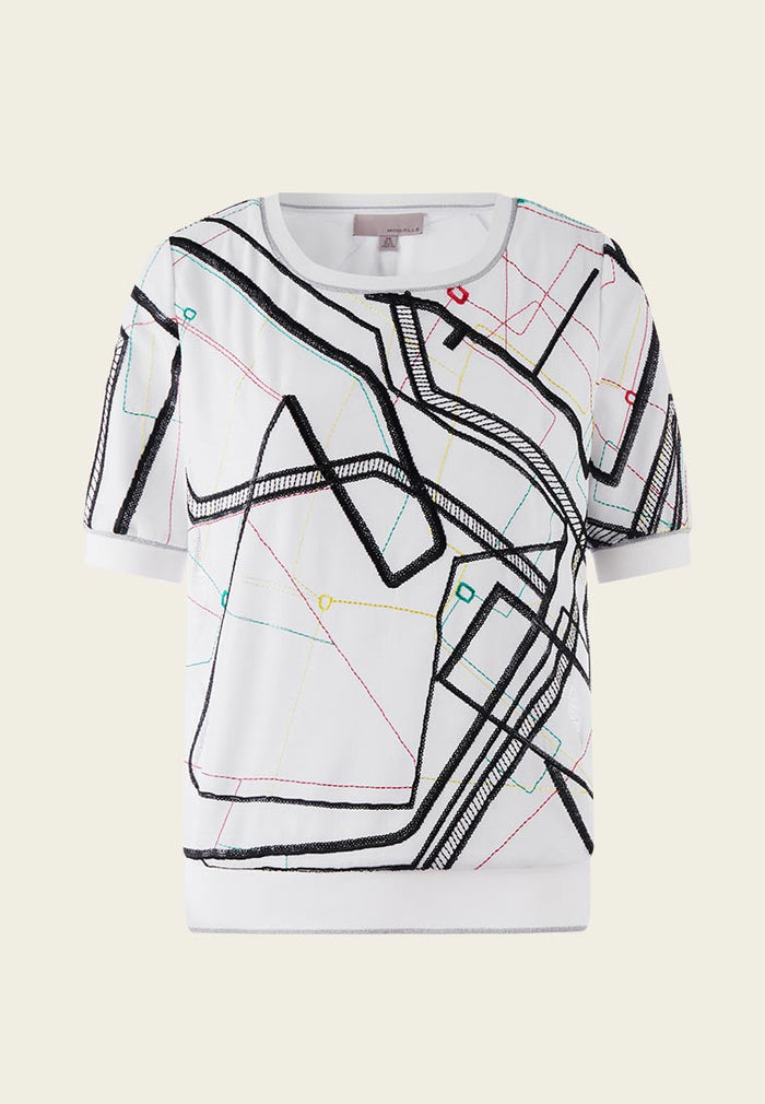 Abstract Line Art White Short Sleeve Shirt - MOISELLE