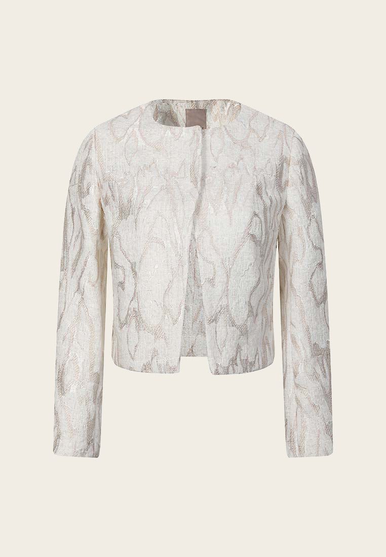White Jacquard Tweed Collarless Jacket - MOISELLE