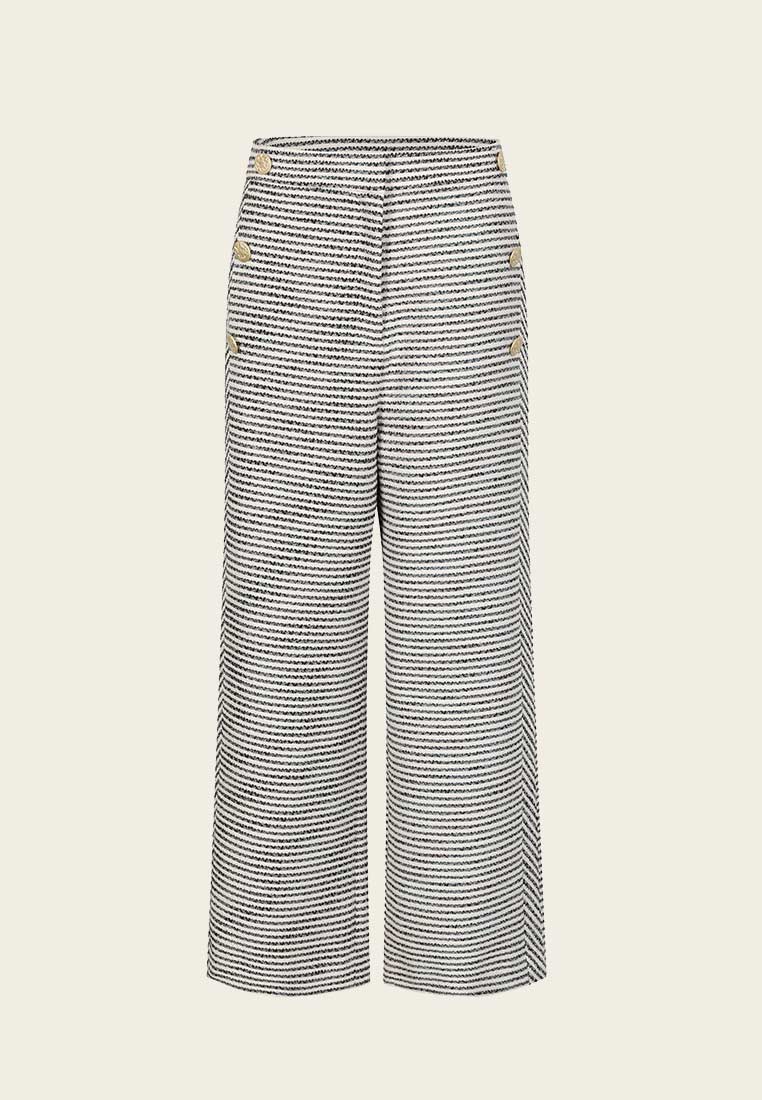 Black And White Stripes Ankle-Length Tweed Trousers - MOISELLE