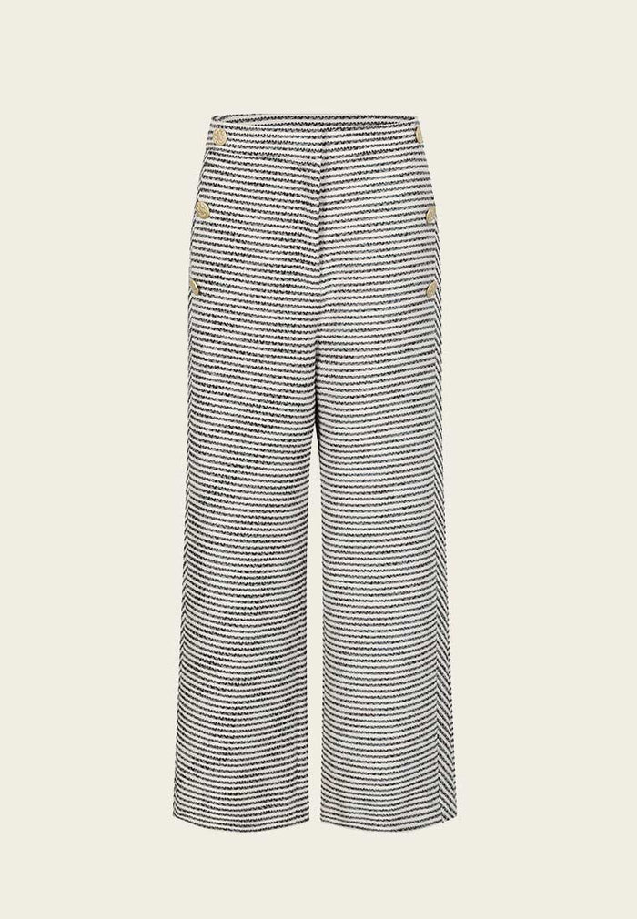 Black And White Stripes Ankle-Length Tweed Trousers - MOISELLE