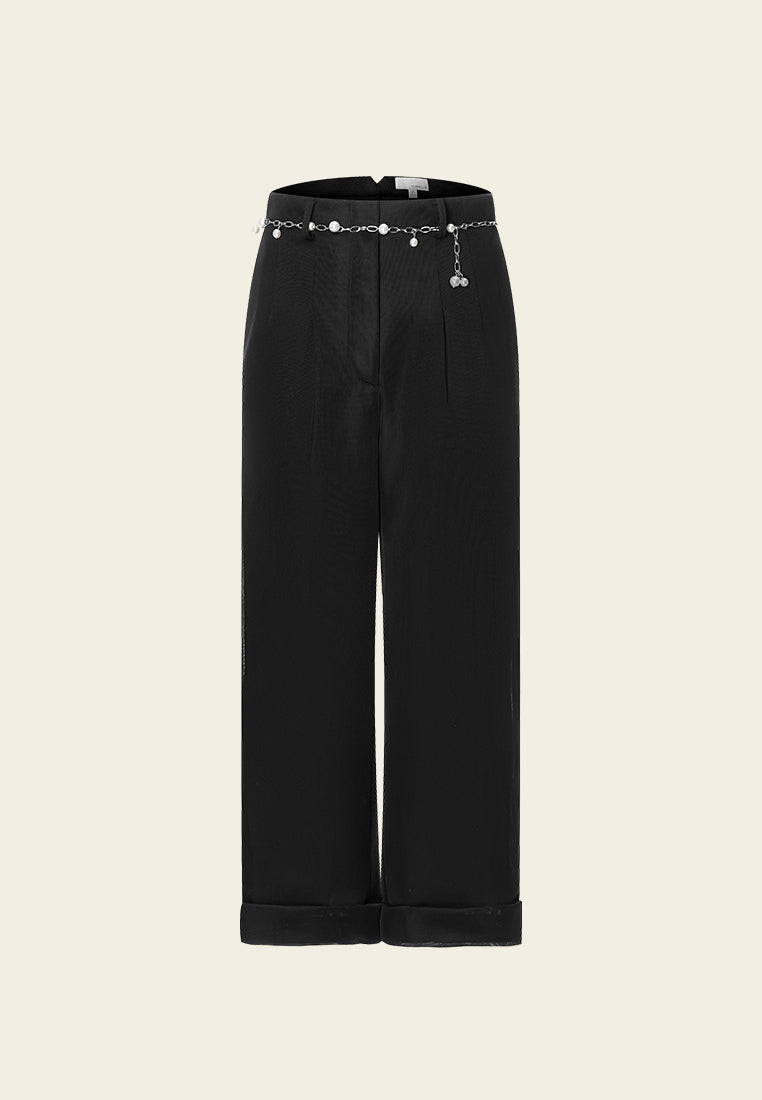 Black Mesh Calf Length Trousers - MOISELLE