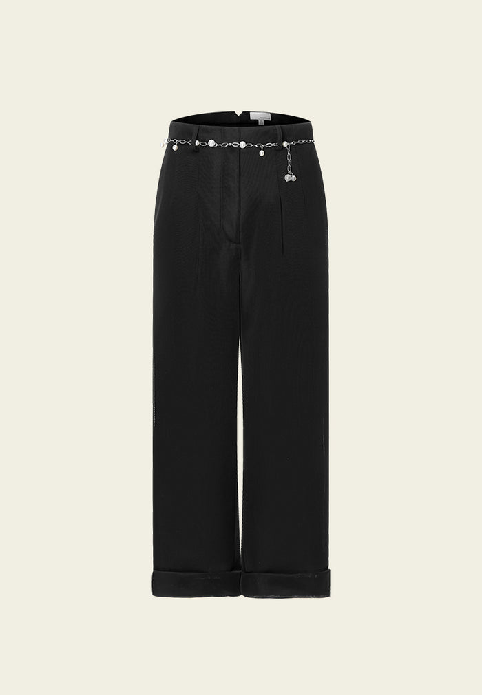 Black Mesh Calf Length Trousers - MOISELLE