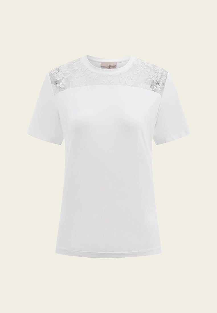Embellished Shoulder White T-shirt - MOISELLE