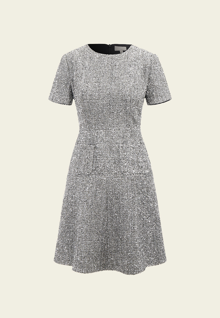Silver Lurex Tweed Midi Dress