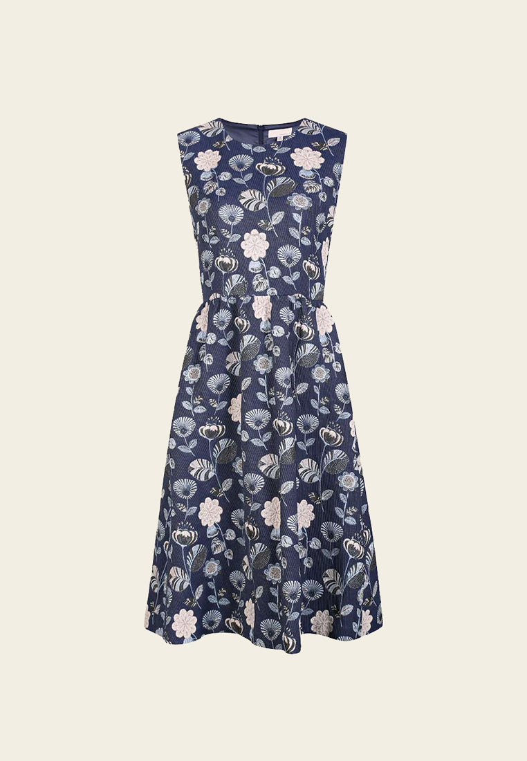 Diane Floral Embroidered Sleeveless Cocktail Dress - MOISELLE
