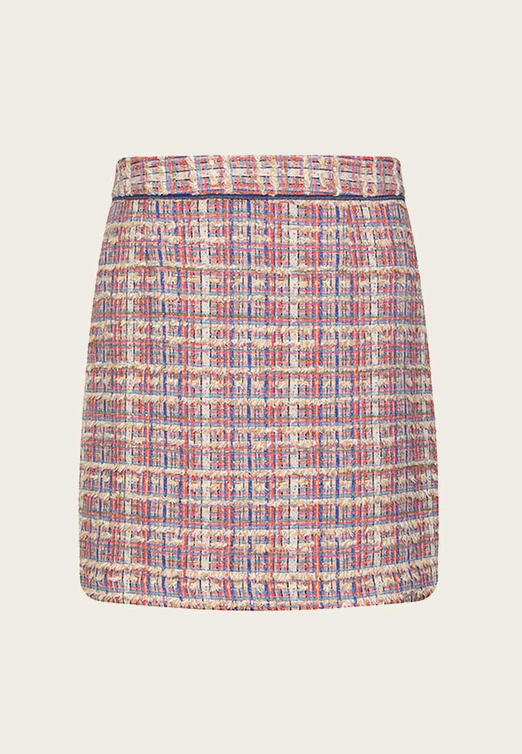 Mix Blue Plaid Tweed Mini Skirt - MOISELLE
