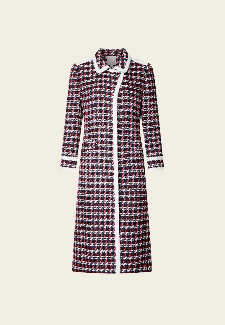 Calf Length Pattern Lapel Tweed Coat - MOISELLE