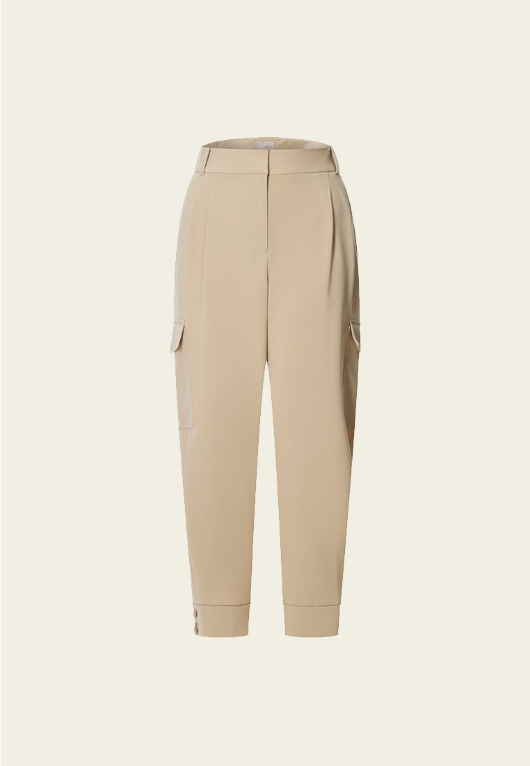 Khaki Cropped Calf Length Trousers - MOISELLE