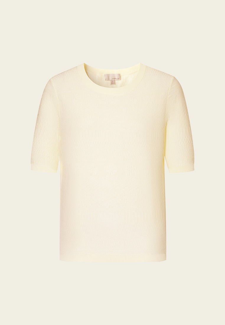 Beige Knit Short Sleeves Crew Neck Top