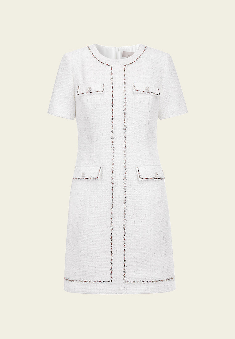 White Lurex Lightweight Tweed Dress
