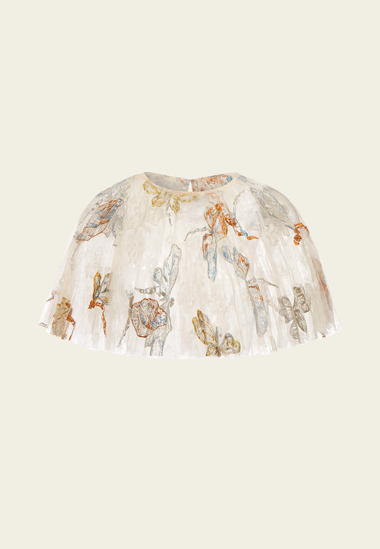 Beige Floral Embroidered Cape