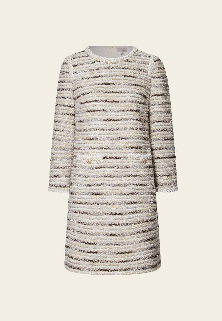 Striped Pocketed Tweed Dress - MOISELLE