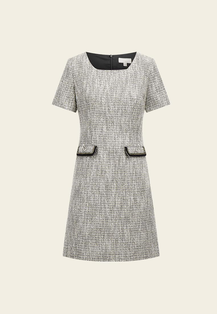Gem-detail Square Collar Pocket Dress - MOISELLE