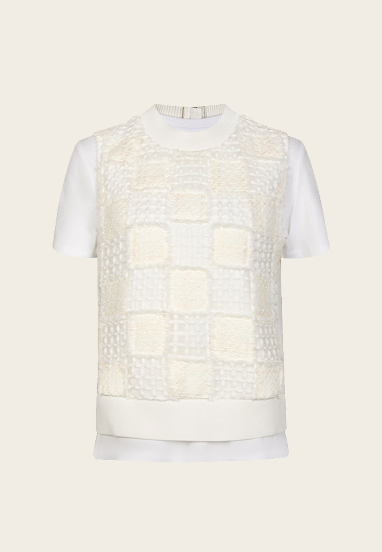 Knit Vest Effect White T-shirt - MOISELLE