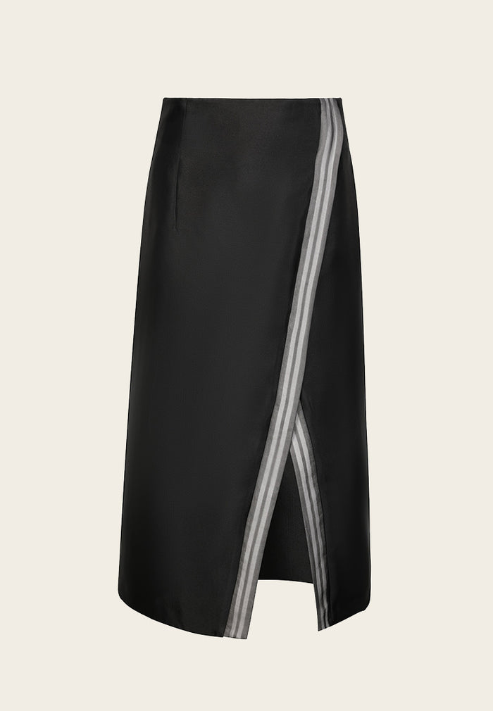 Stripe Detail Slit Black Skirt - MOISELLE